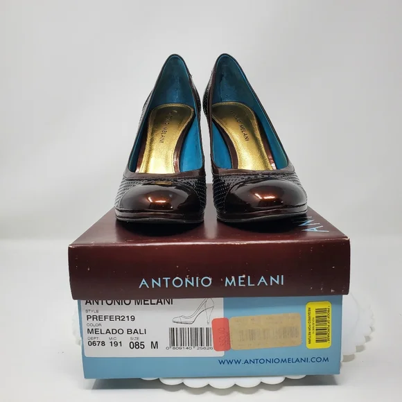Antonio Melani Leather Heels Metallic Brown w/ Teal Polka Dots Sz 8.5 EUC - Picture 9 of 9